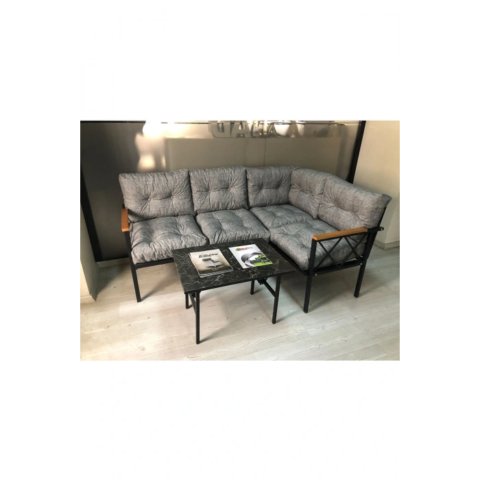 miami Köşe Koltuk Takımı , 2+2 Balkon-bahçe-çay Seti-mutfak Köşesi mermer desen 70x50cm sehpa