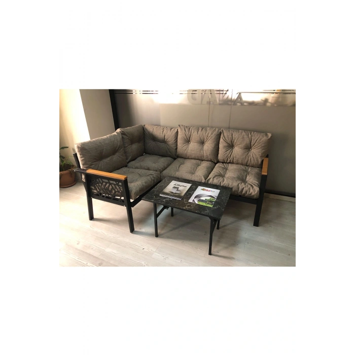 Miami melisa 2+2 Köşe Yön değiştirilebilir Koltuk Takımı Balkon-bahçe-kafe mermerdesen 70x50cm sehpa