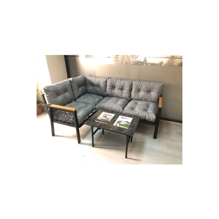 Miami melisa 2+2 Köşe Yön değiştirilebilir Koltuk Takımı Balkon-bahçe-kafe mermerdesen 70x50cm sehpa