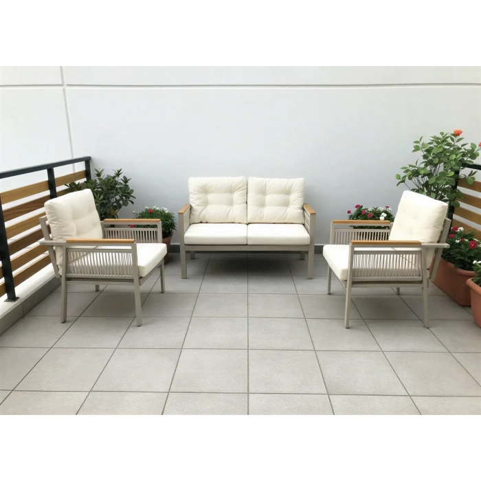 OPAL 2+1+1 (KREM) Metal Gövde Balkon-bahçe-kafe,çay Seti,koltuk Takımı,oturma Grubu,ofis Koltuğu