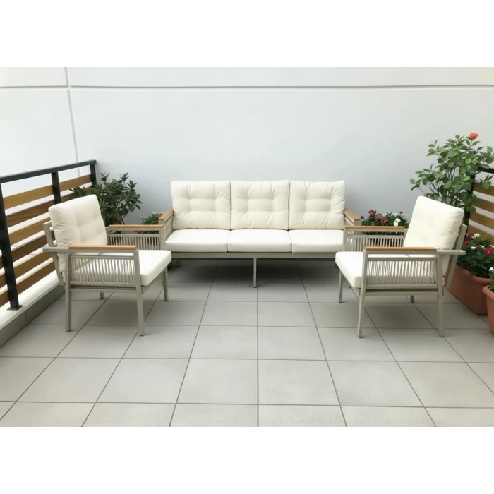 OPAL 3+1+1 (KREM) Metal Gövde Balkon-bahçe-kafe,çay Seti,koltuk Takımı,oturma Grubu,ofis Koltuğu