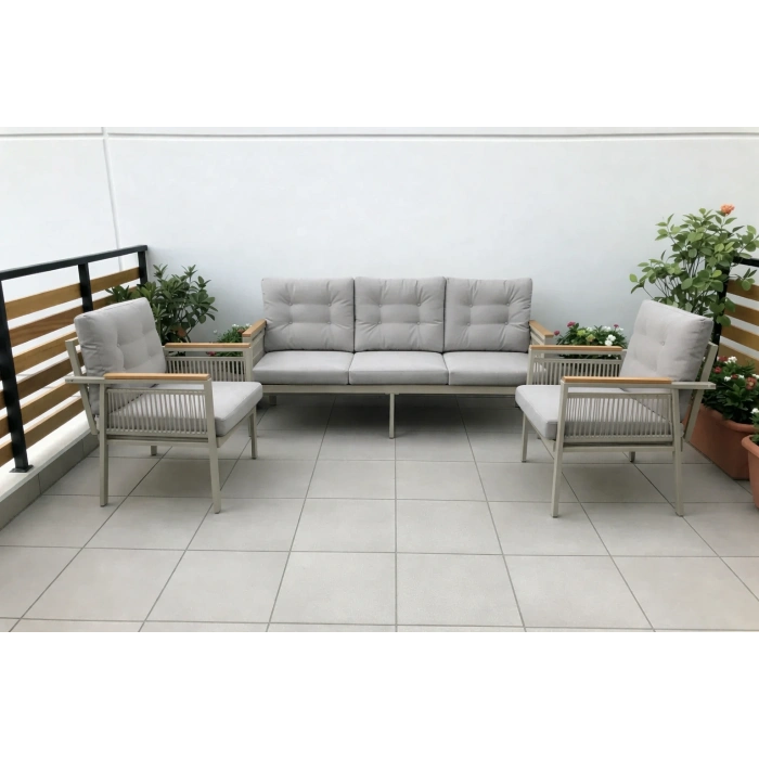 OPAL 3+1+1 (GRİ) Metal Gövde Balkon-bahçe-kafe,çay Seti,koltuk Takımı,oturma Grubu,ofis Koltuğu