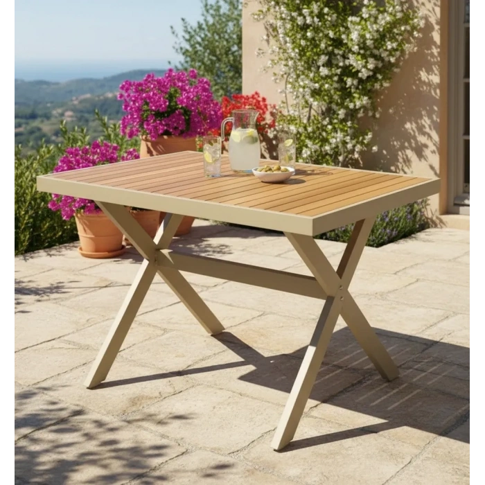 ELMAS X METAL AYAK GÜRGEN TABLA BAHÇE MOBİLYASI MASA 70x110cm
