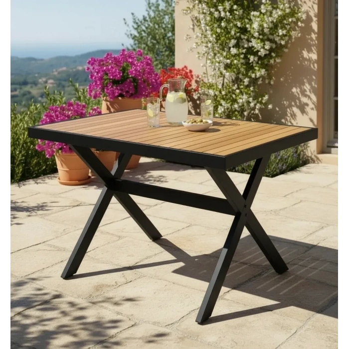 ELMAS X METAL AYAK GÜRGEN TABLA BAHÇE MOBİLYASI MASA 70x110cm