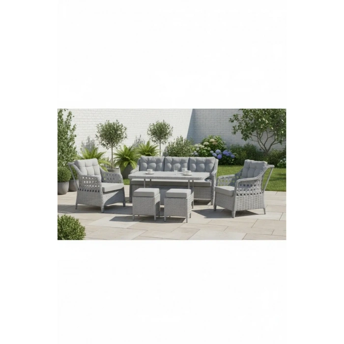 Galvaniz Gövdeli 3+1+1+2puf+masa Rattan Bahçe Balkon Mobilyası, 7 Kişilik Bahçe Takımı