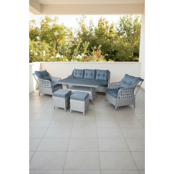 MENEKŞE 3+1+1+2puf+masa Rattan Bahçe Balkon Mobilyası, 7 Kişilik Bahçe Takımı