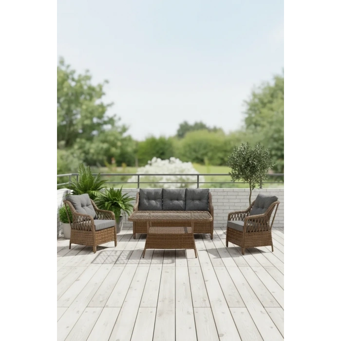MENEKŞE 3+1+1+2puf+masa Rattan Bahçe Balkon Mobilyası, 7 Kişilik Bahçe Takımı