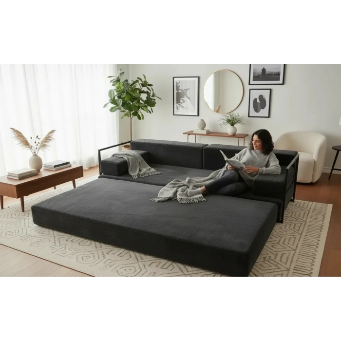 Defne Aktivite koltuğu Kanepe Koltuk Yataklı Kanepe Üçlü Koltuk Fitilli Kadife Üçlü Kanepe (antrasit) (90x200cm)