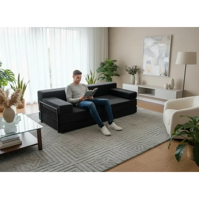 Defne Aktivite koltuğu Kanepe Koltuk Yataklı Kanepe Üçlü Koltuk Fitilli Kadife Üçlü Kanepe (antrasit) (90x200cm)