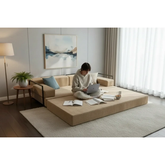 Defne Aktivite koltuğu Kanepe Koltuk Yataklı Kanepe Üçlü Koltuk Fitilli Kadife Üçlü Kanepe (bej) (90x200cm)