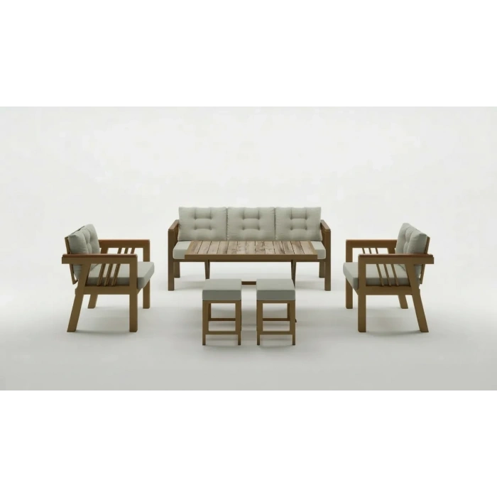 Elmas 3+1+1 + Masa + 2 Puf (KREM) Metal Gövde Balkon-bahçe-kafe,çay Seti,koltuk Takımı,oturma Grubu,ofis Koltuğu