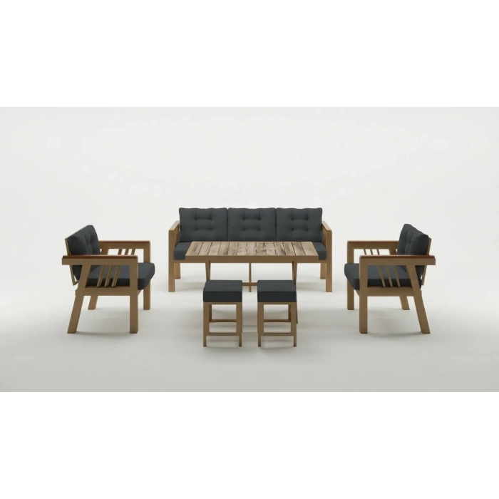 Elmas 3+1+1 + Masa + 2puf (ANTRASİT) Metal Gövde Balkon-bahçe-kafe,çay Seti,koltuk Takımı,oturma Grubu,ofis Koltuğu