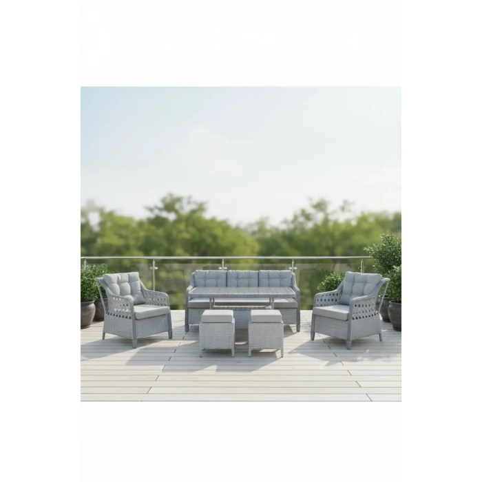 MENEKŞE 3+1+1+2puf+masa Rattan Bahçe Balkon Mobilyası, 7 Kişilik Bahçe Takımı