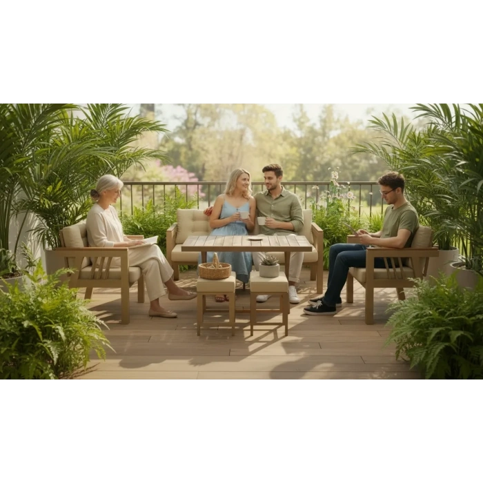 Elmas 3+1+1 + Masa + 2 puf (CAPPUCCİNO) Metal Gövde Balkon-bahçe-kafe,çay Seti,koltuk Takımı,oturma Grubu,ofis Koltuğu