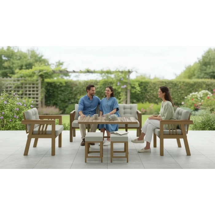 Elmas 3+1+1 + Masa + 2 Puf (KREM) Metal Gövde Balkon-bahçe-kafe,çay Seti,koltuk Takımı,oturma Grubu,ofis Koltuğu