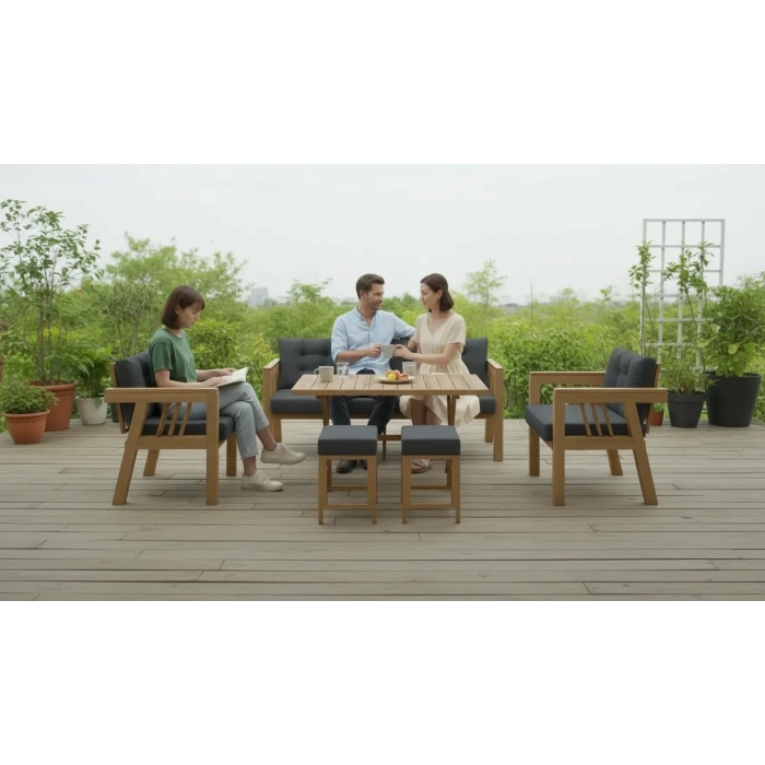 Elmas 3+1+1 + Masa + 2puf (ANTRASİT) Metal Gövde Balkon-bahçe-kafe,çay Seti,koltuk Takımı,oturma Grubu,ofis Koltuğu