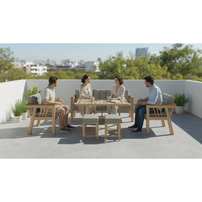 Elmas 3+1+1 + Masa + 2 Puf (GRİ) Metal Gövde Balkon-bahçe-kafe,çay Seti,koltuk Takımı,oturma Grubu,ofis Koltuğu