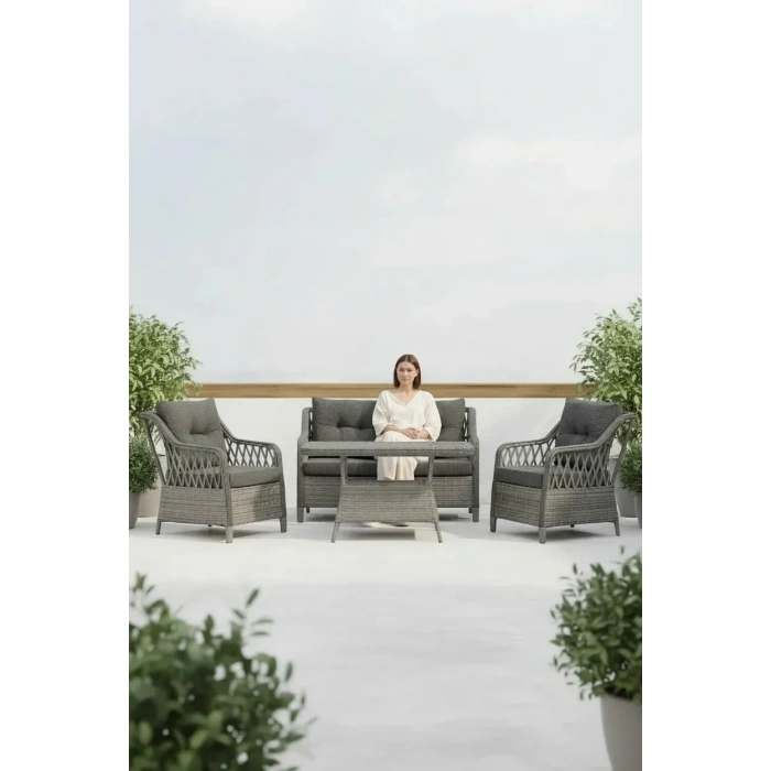 MENEKŞE 2+1+1+masa Rattan Bahçe Balkon Mobilyası