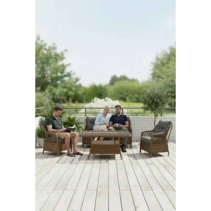 MENEKŞE 3+1+1+2puf+masa Rattan Bahçe Balkon Mobilyası, 7 Kişilik Bahçe Takımı