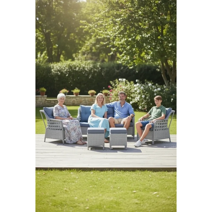 Galvaniz Gövdeli 3+1+1+2puf+masa Rattan Bahçe Balkon Mobilyası, 7 Kişilik Bahçe Takımı