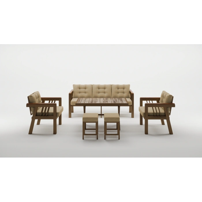 Elmas 3+1+1 + Masa + 2 puf (CAPPUCCİNO) Metal Gövde Balkon-bahçe-kafe,çay Seti,koltuk Takımı,oturma Grubu,ofis Koltuğu