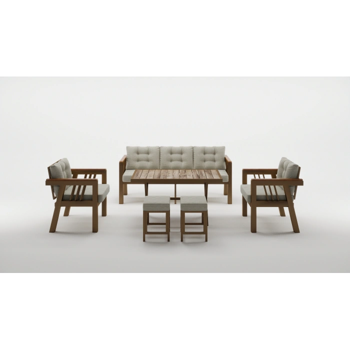 Elmas 3+1+1 + Masa + 2 Puf (KREM) Metal Gövde Balkon-bahçe-kafe,çay Seti,koltuk Takımı,oturma Grubu,ofis Koltuğu