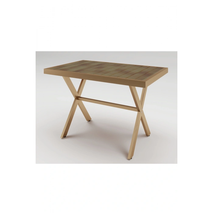 ELMAS X METAL AYAK İROKO AHŞAP BAHÇE MOBİLYASI MASA 70x110cm