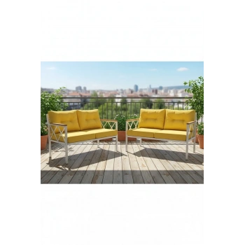 2+2Balkon-bahçe-kafe-çay Seti-koltuk Takımı-oturma Grubu-ofis Koltuğu 2+2 beyaz profil demir