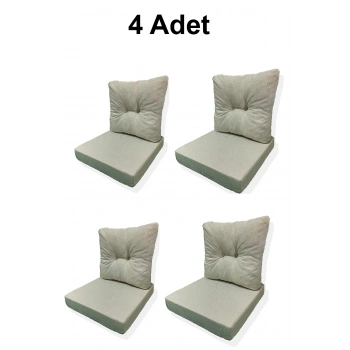4 Adet Bahçe Balkon Mobilyası Minderi krem (4 ADET MİNDER, 4 ADET KIRLENT)