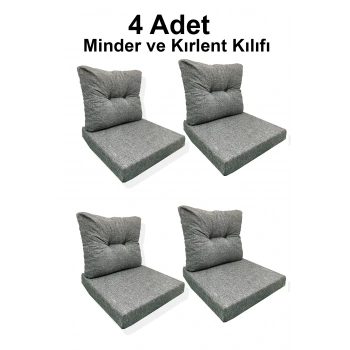 4 Adet Bahçe Balkon Mobilyası Minderi Kılıfı gri(4 ADET MİNDER, 4 ADET KIRLENT Yanlızca Kılıf Gönderilecektir)
