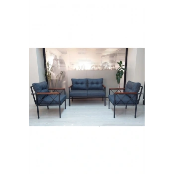 Safir Bahçe,balkon,çayseti,teras,cafe Mobilyası Koltuk Oturma Takımı Grubu-mavi Metal Kanepe Oturak