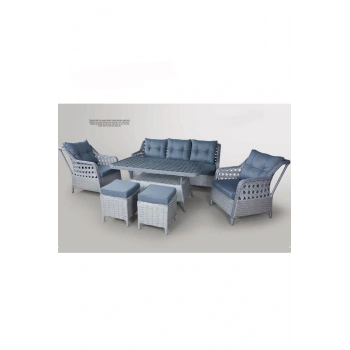 Galvaniz Gövdeli 3+1+1+2puf+masa Rattan Bahçe Balkon Mobilyası, 7 Kişilik Bahçe Takımı