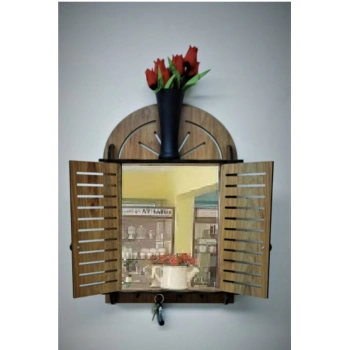 Aynalı Panjur Askılık - Kahverengi