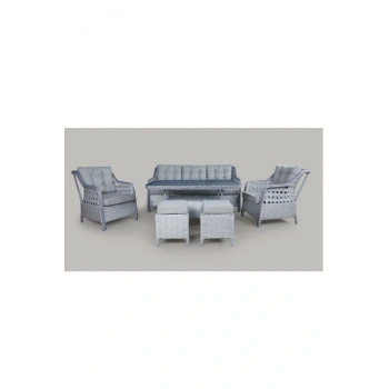 Galvaniz Gövdeli 3+1+1+2puf+masa Rattan Bahçe Balkon Mobilyası, 7 Kişilik Bahçe Takımı