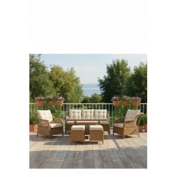 MENEKŞE 3+1+1+2puf+masa Rattan Bahçe Balkon Mobilyası, 7 Kişilik Bahçe Takımı
