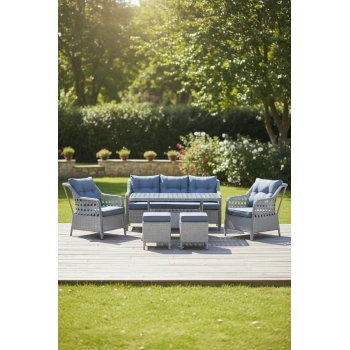 Galvaniz Gövdeli 3+1+1+2puf+masa Rattan Bahçe Balkon Mobilyası, 7 Kişilik Bahçe Takımı