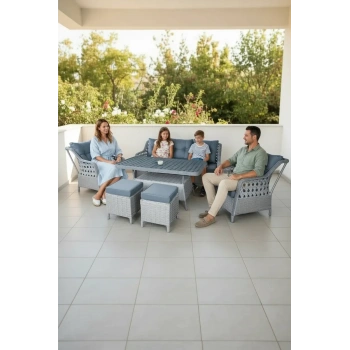 MENEKŞE 3+1+1+2puf+masa Rattan Bahçe Balkon Mobilyası, 7 Kişilik Bahçe Takımı