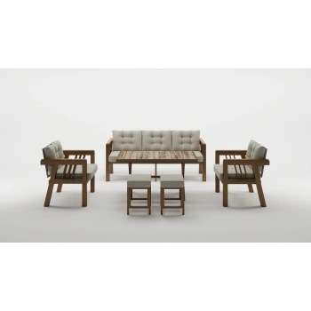 Elmas 3+1+1 + Masa + 2 Puf (KREM) Metal Gövde Balkon-bahçe-kafe,çay Seti,koltuk Takımı,oturma Grubu,ofis Koltuğu