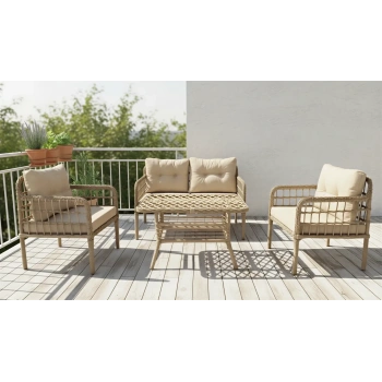 Galvaniz Gövdeli 2+1+1+masa Rattan Bahçe Balkon Mobilyası, Bahçe Takımı