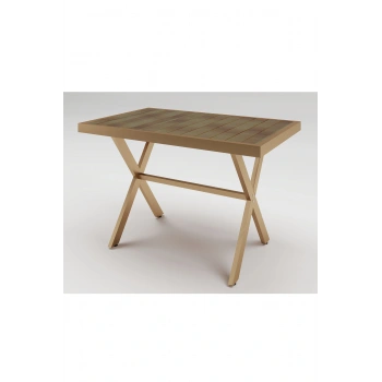 ELMAS X METAL AYAK İROKO AHŞAP BAHÇE MOBİLYASI MASA 70x110cm