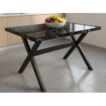 SUNTALAM X METAL AYAK BAHÇE MOBİLYASI MASA 70x110cm MERMER DESEN
