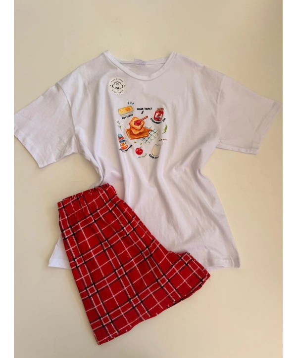 KIRMIZI EKOSE YARIM KOL ŞORT TAKIM