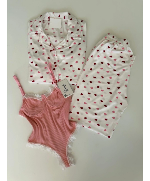 MİNİ KALP DETAY PİJAMA TAKIM