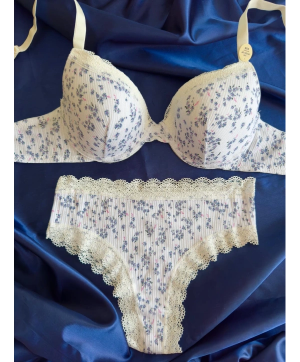 DESTEKSİZ ÇİÇEKLİ SÜTYEN TAKIM