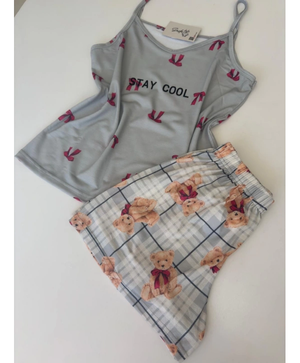 FİYONK DESEN ASKILI ŞORT TAKIM