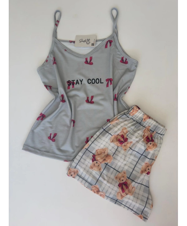 FİYONK DESEN ASKILI ŞORT TAKIM