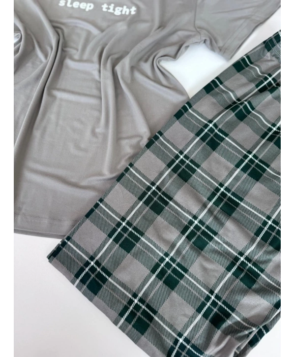 GRİ EKOSE YARIM KOL PİJAMA TAKIM