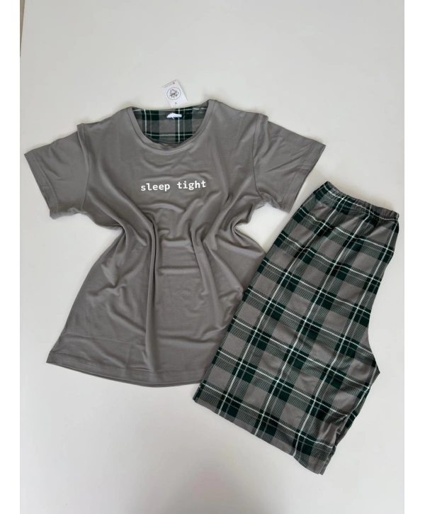 GRİ EKOSE YARIM KOL PİJAMA TAKIM