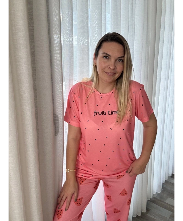 KARPUZ DESEN YARIM KOL PİJAMA TAKIM