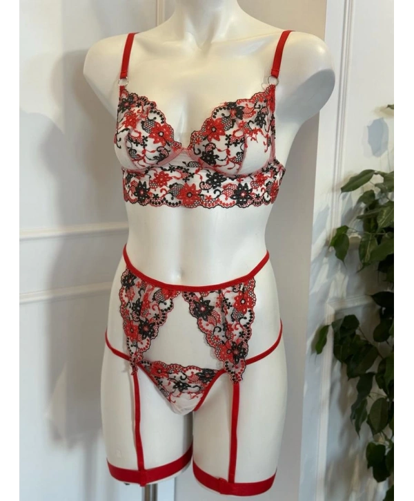 KIRMIZI DANTEL JARTİYER TAKIM